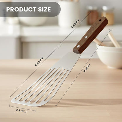Fish Spatula, Slotted Stainless Steel Fish Turner | 6.5" Blade • Ergonomic Walnut Wood Handle • Ideal for Fish, Seafood & Everyday Cooking • Home & Professional Use