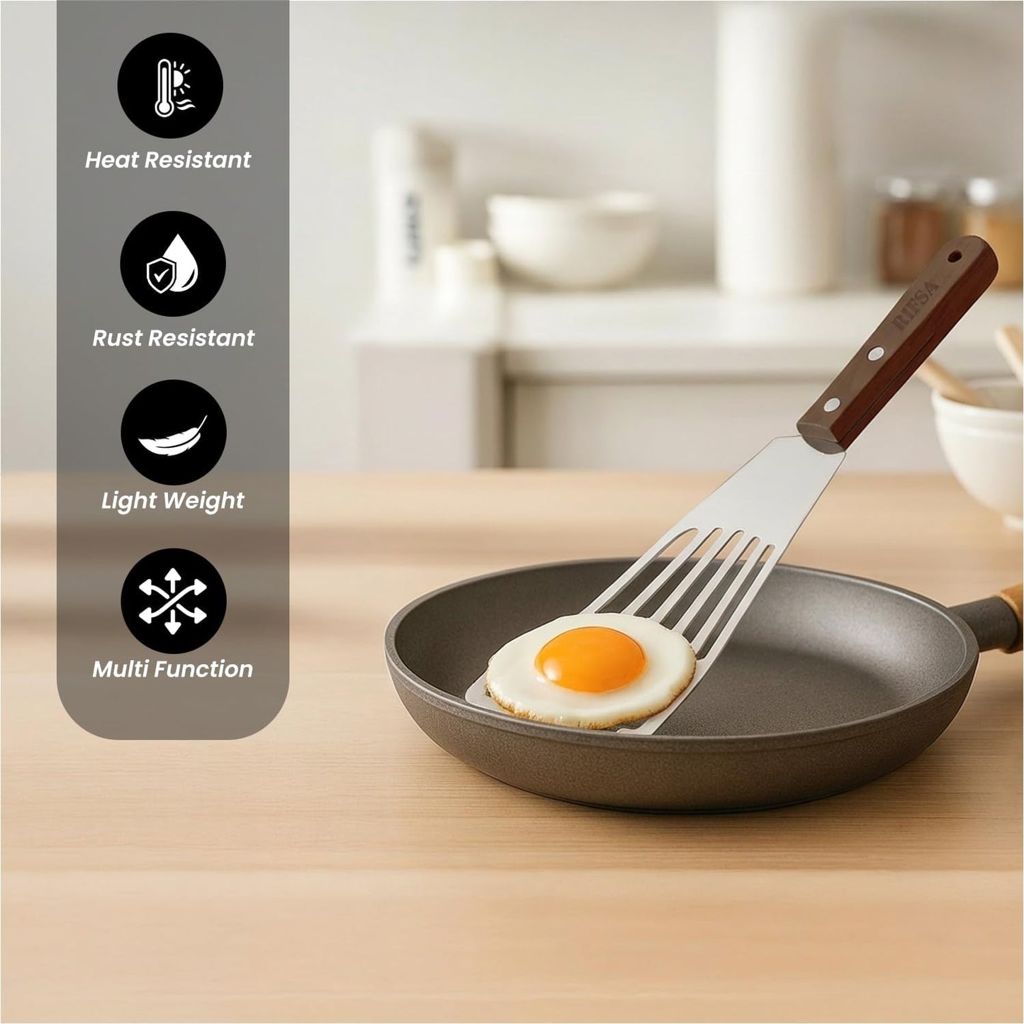 Fish Spatula, Slotted Stainless Steel Fish Turner | 6.5" Blade • Ergonomic Walnut Wood Handle • Ideal for Fish, Seafood & Everyday Cooking • Home & Professional Use
