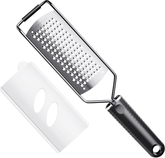 Coarse Grater for Cheese & Vegetables - Non-Slip Grip | Dishwasher Safe Stainless Steel (Black)