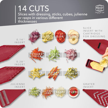 Mandoline Slicer Vital (Profi Set) • Vegetable Slicer with Stainless Steel V-Blade & Dressing Function • 12 Cutting Styles • For Slices, Zoodles, Strips, & Dices in Various Thicknesses