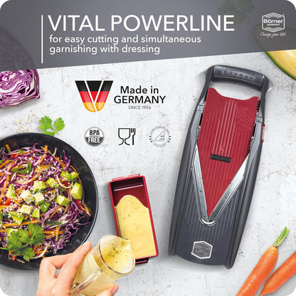 Mandoline Slicer Vital (Profi Set) • Vegetable Slicer with Stainless Steel V-Blade & Dressing Function • 12 Cutting Styles • For Slices, Zoodles, Strips, & Dices in Various Thicknesses