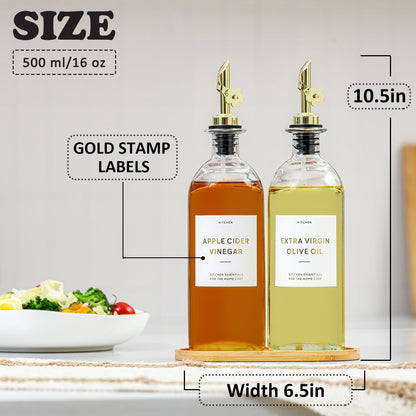 HOMCDALY Olive Oil Dispenser for Kitchen, 11.8oz Glass kitchen Dispenser Bottle, Gold Oil&Vinegar Cruet Set, Leakproof Oil Containers for Cooking| Set of 2 (11.8oz – Gold)