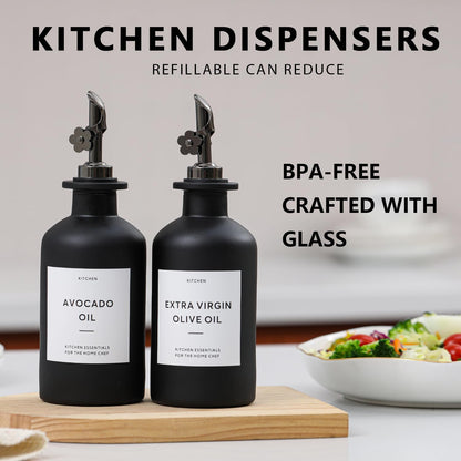 HOMCDALY Olive Oil Dispenser for Kitchen, 11.8oz Glass kitchen Dispenser Bottle, Gold Oil&Vinegar Cruet Set, Leakproof Oil Containers for Cooking| Set of 2 (11.8oz – Gold)