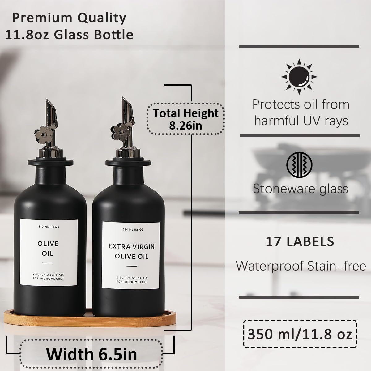 HOMCDALY Olive Oil Dispenser for Kitchen, 11.8oz Glass kitchen Dispenser Bottle, Gold Oil&Vinegar Cruet Set, Leakproof Oil Containers for Cooking| Set of 2 (11.8oz – Gold)