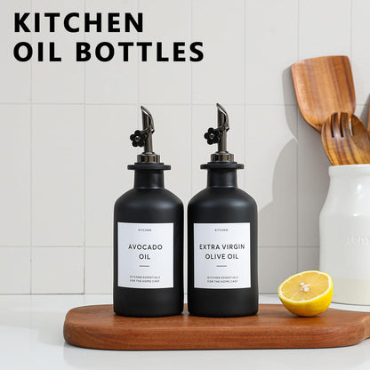 HOMCDALY Olive Oil Dispenser for Kitchen, 11.8oz Glass kitchen Dispenser Bottle, Gold Oil&Vinegar Cruet Set, Leakproof Oil Containers for Cooking| Set of 2 (11.8oz – Gold)