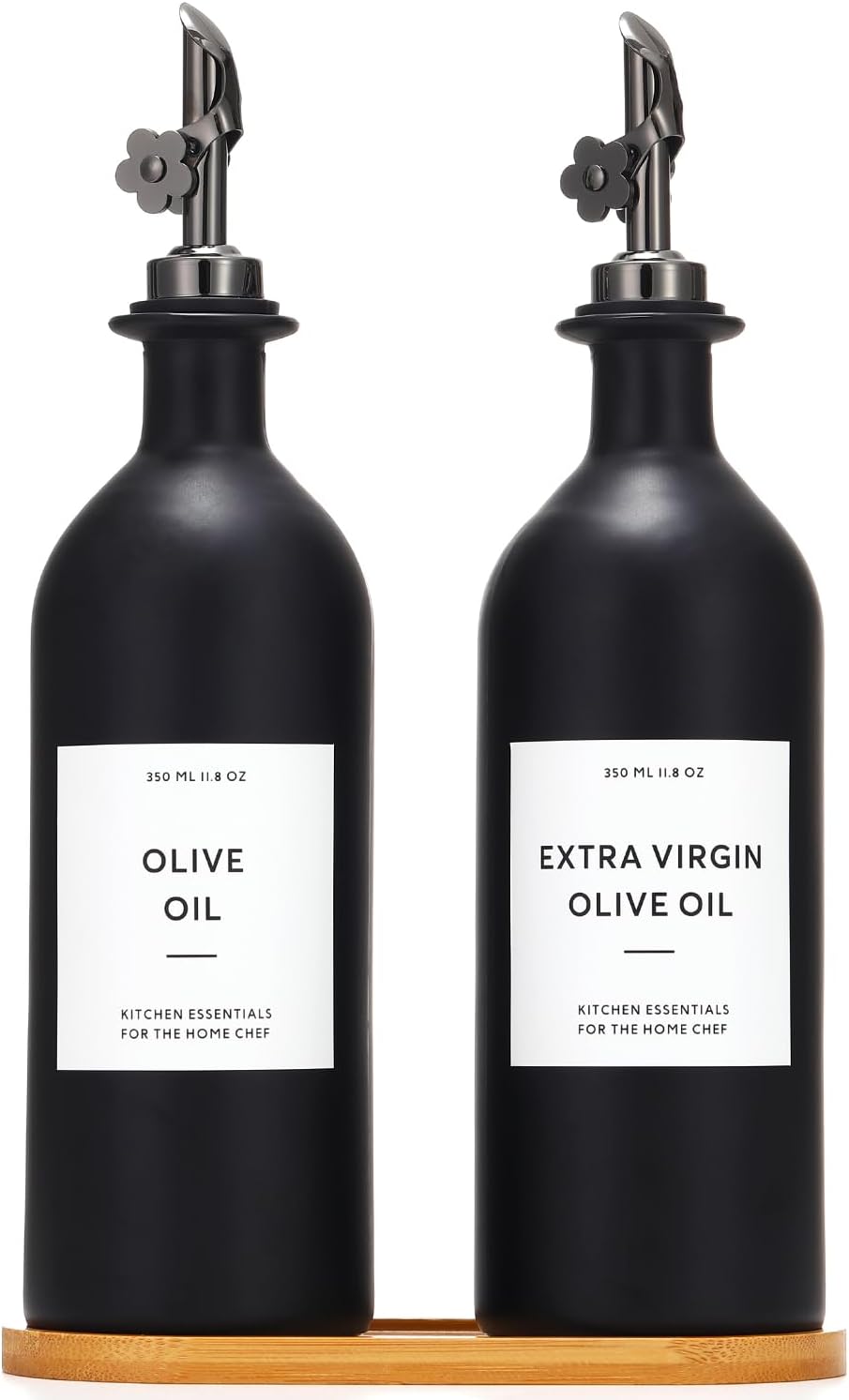 HOMCDALY Olive Oil Dispenser for Kitchen, 11.8oz Glass kitchen Dispenser Bottle, Gold Oil&Vinegar Cruet Set, Leakproof Oil Containers for Cooking| Set of 2 (11.8oz – Gold)