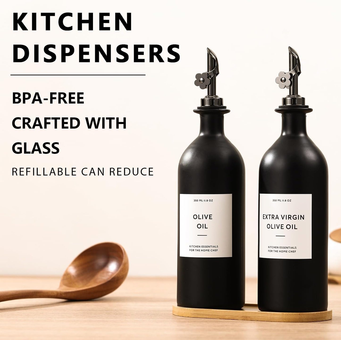 HOMCDALY Olive Oil Dispenser for Kitchen, 11.8oz Glass kitchen Dispenser Bottle, Gold Oil&Vinegar Cruet Set, Leakproof Oil Containers for Cooking| Set of 2 (11.8oz – Gold)