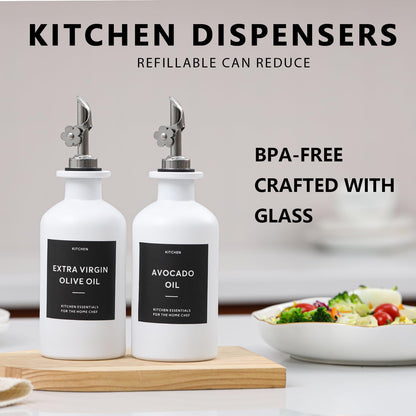 HOMCDALY Olive Oil Dispenser for Kitchen, 11.8oz Glass kitchen Dispenser Bottle, Gold Oil&Vinegar Cruet Set, Leakproof Oil Containers for Cooking| Set of 2 (11.8oz – Gold)