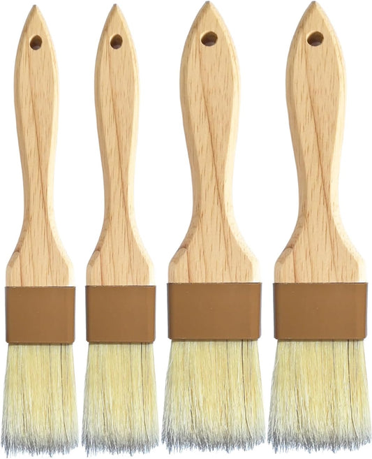 Natural Bristle Basting & Pastry Brush Set - 1.5"& 1" Food Grade Cooking Brushes, Not Shedding, for Turkey Basting, Butter, Egg Wash, Baking (4 Pc)