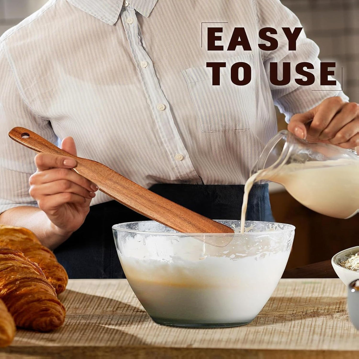 Skinny Spurtle for Sourdough Starter, Reaching Bottom of Jars, Dough Whisk, Stirring, Mixing, Wooden Stir Spurtles, Kitchen Tools for NonStick Cookware, Sour Dough Tool
