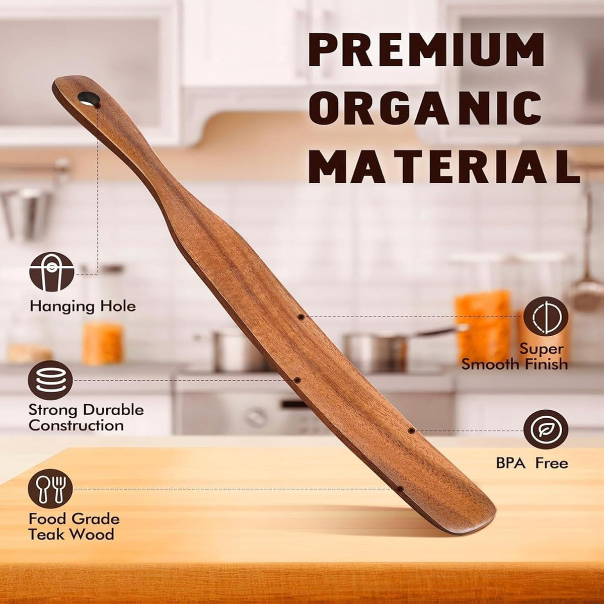 Skinny Spurtle for Sourdough Starter, Reaching Bottom of Jars, Dough Whisk, Stirring, Mixing, Wooden Stir Spurtles, Kitchen Tools for NonStick Cookware, Sour Dough Tool