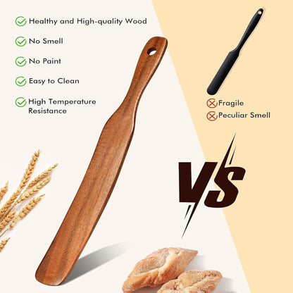 Skinny Spurtle for Sourdough Starter, Reaching Bottom of Jars, Dough Whisk, Stirring, Mixing, Wooden Stir Spurtles, Kitchen Tools for NonStick Cookware, Sour Dough Tool