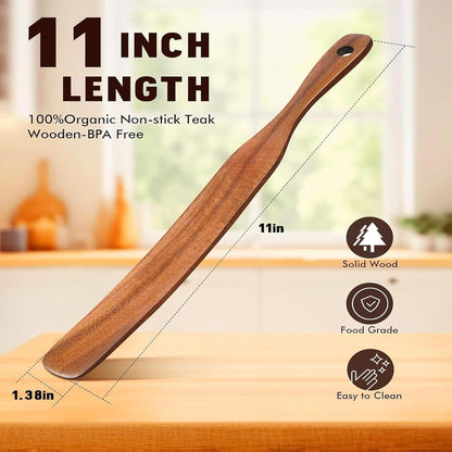 Skinny Spurtle for Sourdough Starter, Reaching Bottom of Jars, Dough Whisk, Stirring, Mixing, Wooden Stir Spurtles, Kitchen Tools for NonStick Cookware, Sour Dough Tool