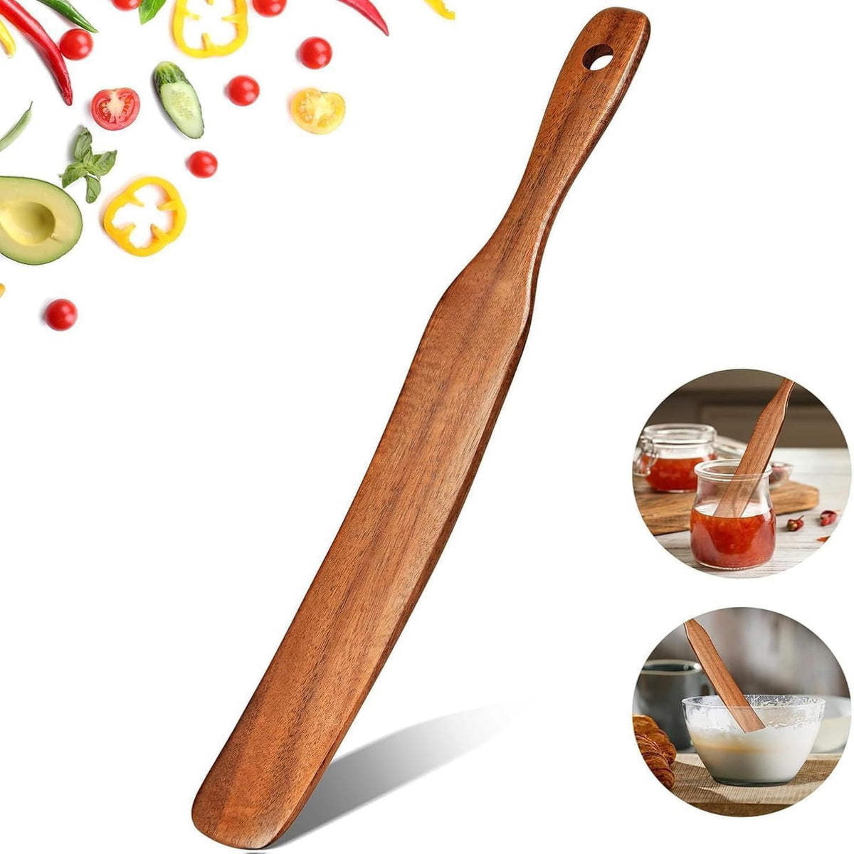 Skinny Spurtle for Sourdough Starter, Reaching Bottom of Jars, Dough Whisk, Stirring, Mixing, Wooden Stir Spurtles, Kitchen Tools for NonStick Cookware, Sour Dough Tool