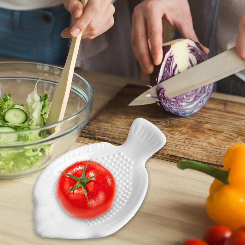Fish-Shaped Ceramic Garlic Grater Plate Manual Grinder for Ginger Garlic Vegetables Compact Dishwasher Safe Kitchen Tool 4.72X2.75X1.18In
