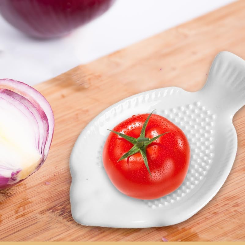 Fish-Shaped Ceramic Garlic Grater Plate Manual Grinder for Ginger Garlic Vegetables Compact Dishwasher Safe Kitchen Tool 4.72X2.75X1.18In