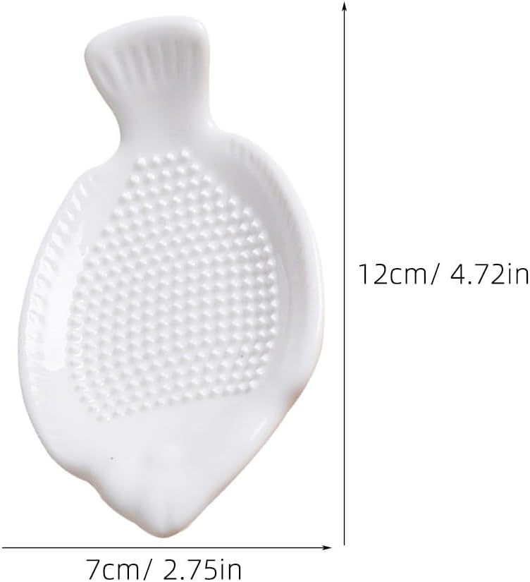 Fish-Shaped Ceramic Garlic Grater Plate Manual Grinder for Ginger Garlic Vegetables Compact Dishwasher Safe Kitchen Tool 4.72X2.75X1.18In