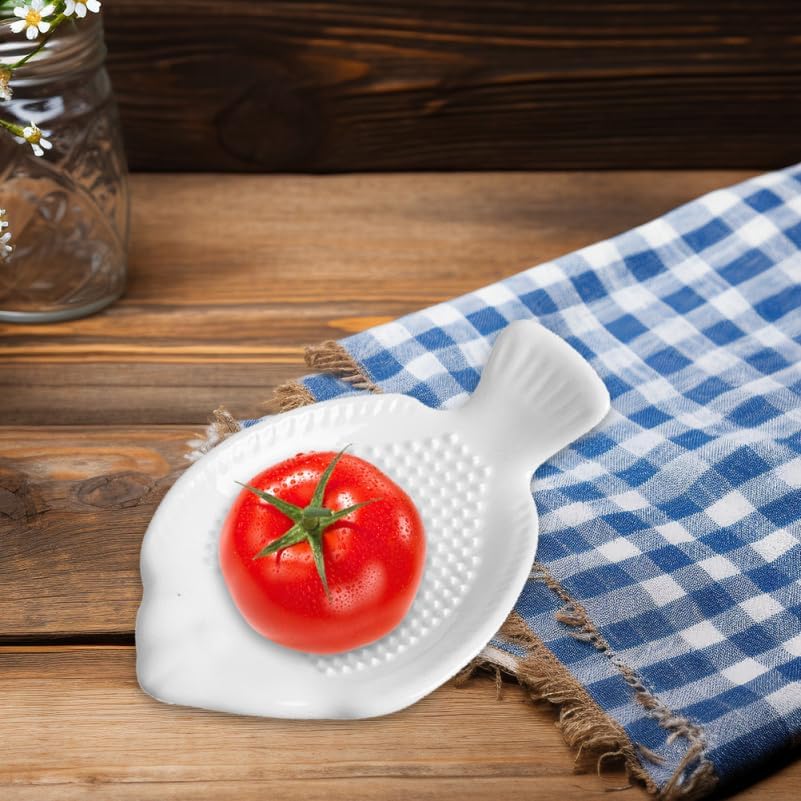 Fish-Shaped Ceramic Garlic Grater Plate Manual Grinder for Ginger Garlic Vegetables Compact Dishwasher Safe Kitchen Tool 4.72X2.75X1.18In
