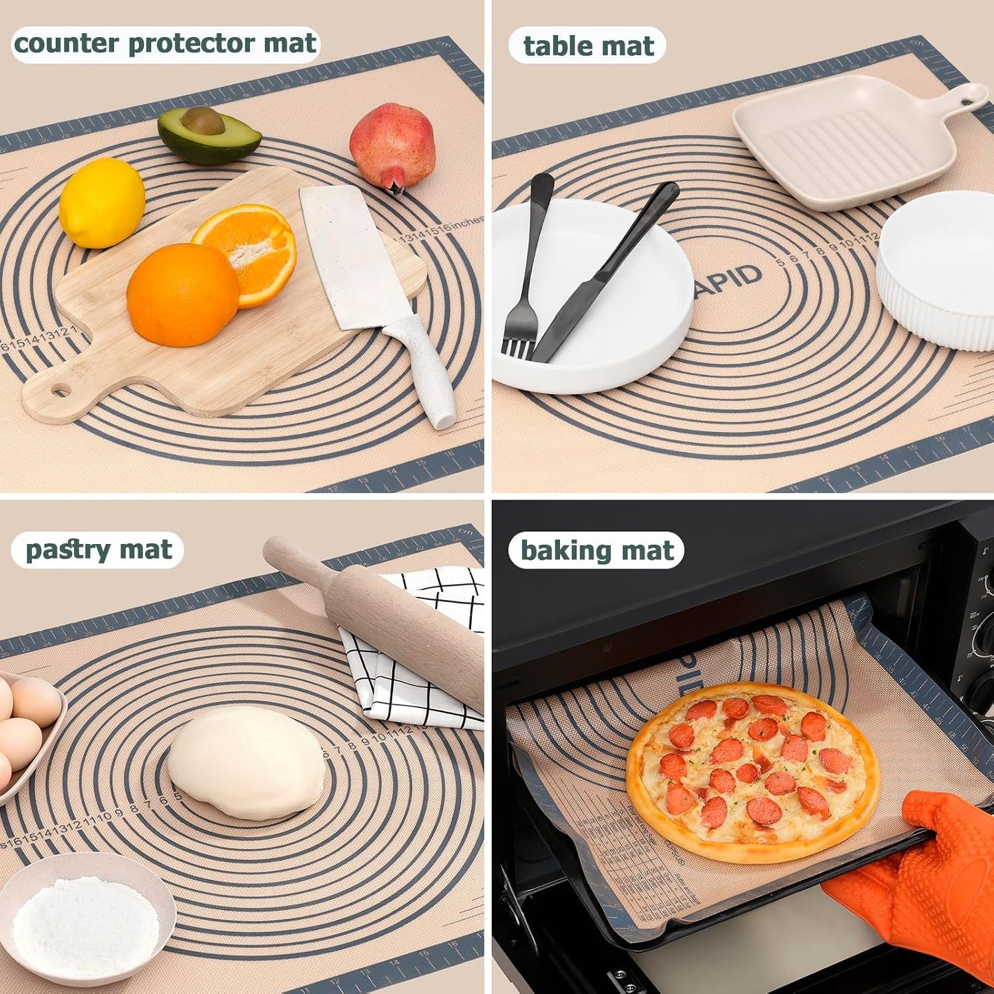 Thick Silicone Pastry Mat Baking Dough Rolling Extra Large 20" x 28" | Non-slip with Measurements for Non-stick Dough Rolling, Pie Crust, Kneading Mats, Countertop, Placement Mats (Gray)