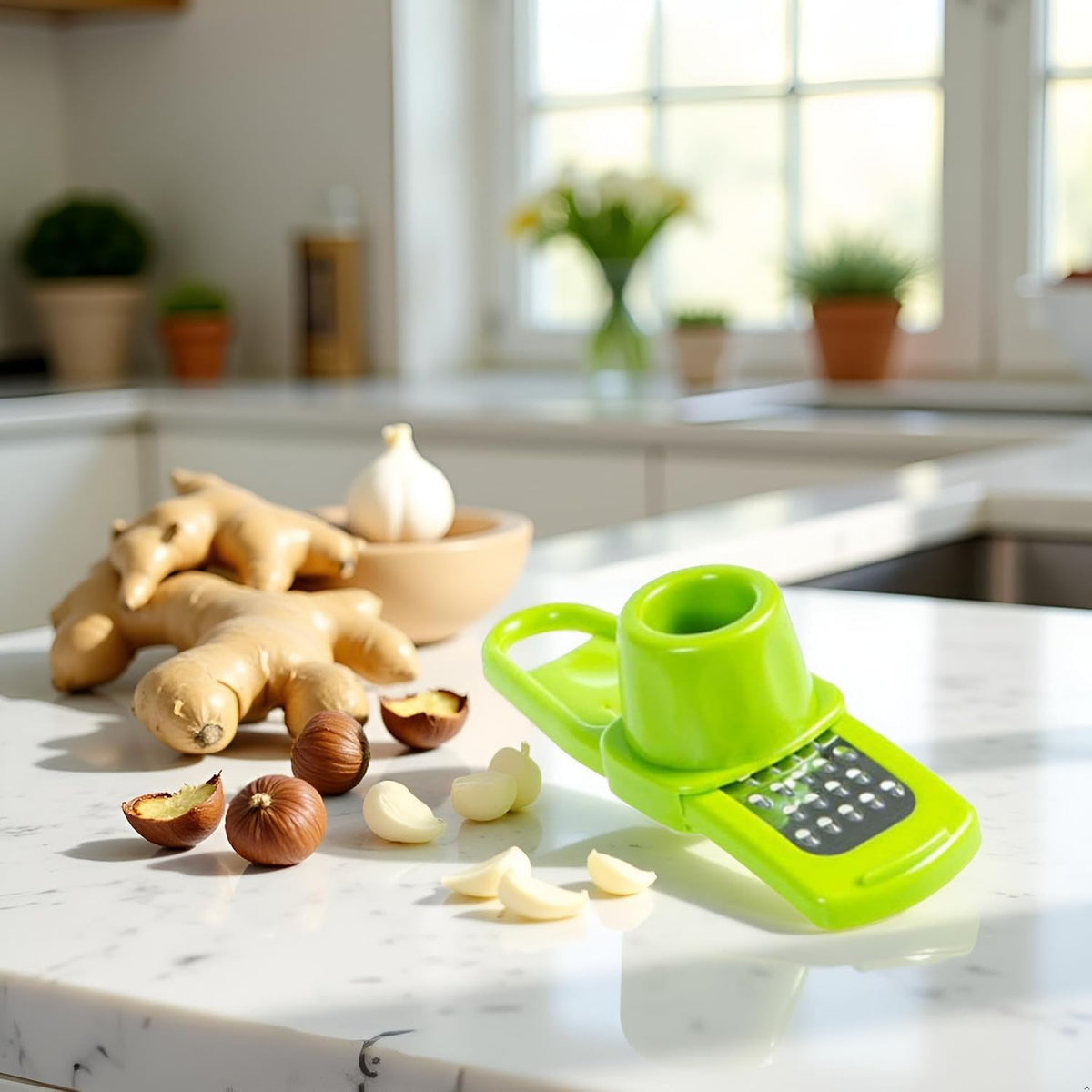 Green Multifunction Ginger Grater Tool Mini Grater Nutmeg Grinder Garlic, Kitchen Manual Fruit Vegetable Nuts Chopper Grinder Garlic Presses Kitchen Utensils and Gadgets