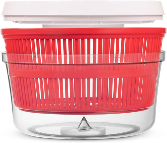 Quickspin One-Handed Salad Spinner, Accelerated Pump-Action With Built-In Break For Perfectly Dried Salad Greens, Ergonomic Single-Hand Design