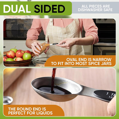 Magnetic Measuring Cups & Spoons Set of 15, Patented, Black | Stackable Stainless Steel Measuring Cups & Heavy Duty Metal Measuring Spoons with Levelers for Dry & Liquid Ingredients