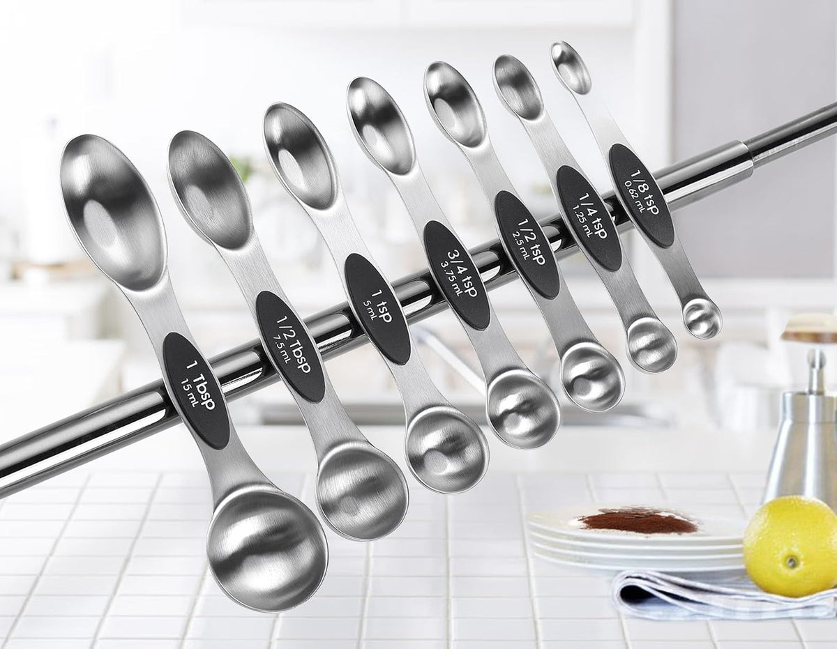 Magnetic Measuring Cups & Spoons Set of 15, Patented, Black | Stackable Stainless Steel Measuring Cups & Heavy Duty Metal Measuring Spoons with Levelers for Dry & Liquid Ingredients