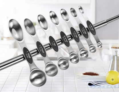 Magnetic Measuring Cups & Spoons Set of 15, Patented, Black | Stackable Stainless Steel Measuring Cups & Heavy Duty Metal Measuring Spoons with Levelers for Dry & Liquid Ingredients