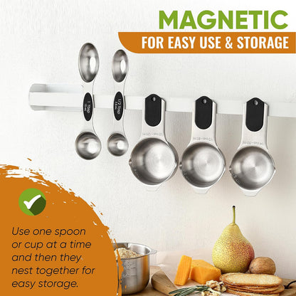 Magnetic Measuring Cups & Spoons Set of 15, Patented, Black | Stackable Stainless Steel Measuring Cups & Heavy Duty Metal Measuring Spoons with Levelers for Dry & Liquid Ingredients