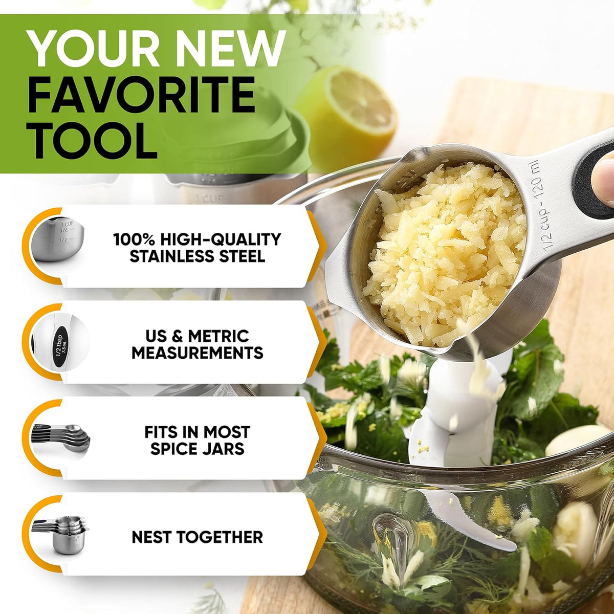 Magnetic Measuring Cups & Spoons Set of 15, Patented, Black | Stackable Stainless Steel Measuring Cups & Heavy Duty Metal Measuring Spoons with Levelers for Dry & Liquid Ingredients