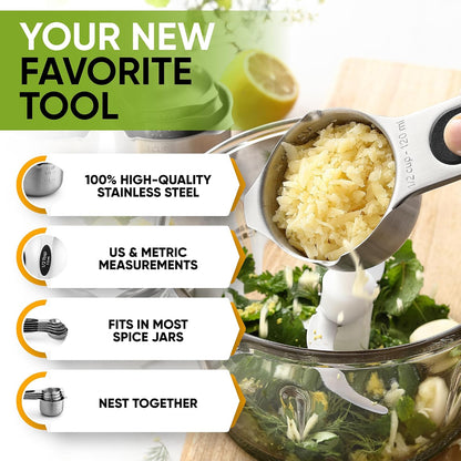Magnetic Measuring Cups & Spoons Set of 15, Patented, Black | Stackable Stainless Steel Measuring Cups & Heavy Duty Metal Measuring Spoons with Levelers for Dry & Liquid Ingredients