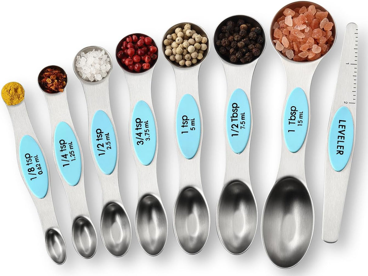 Magnetic Measuring Cups & Spoons Set of 15, Patented, Black | Stackable Stainless Steel Measuring Cups & Heavy Duty Metal Measuring Spoons with Levelers for Dry & Liquid Ingredients