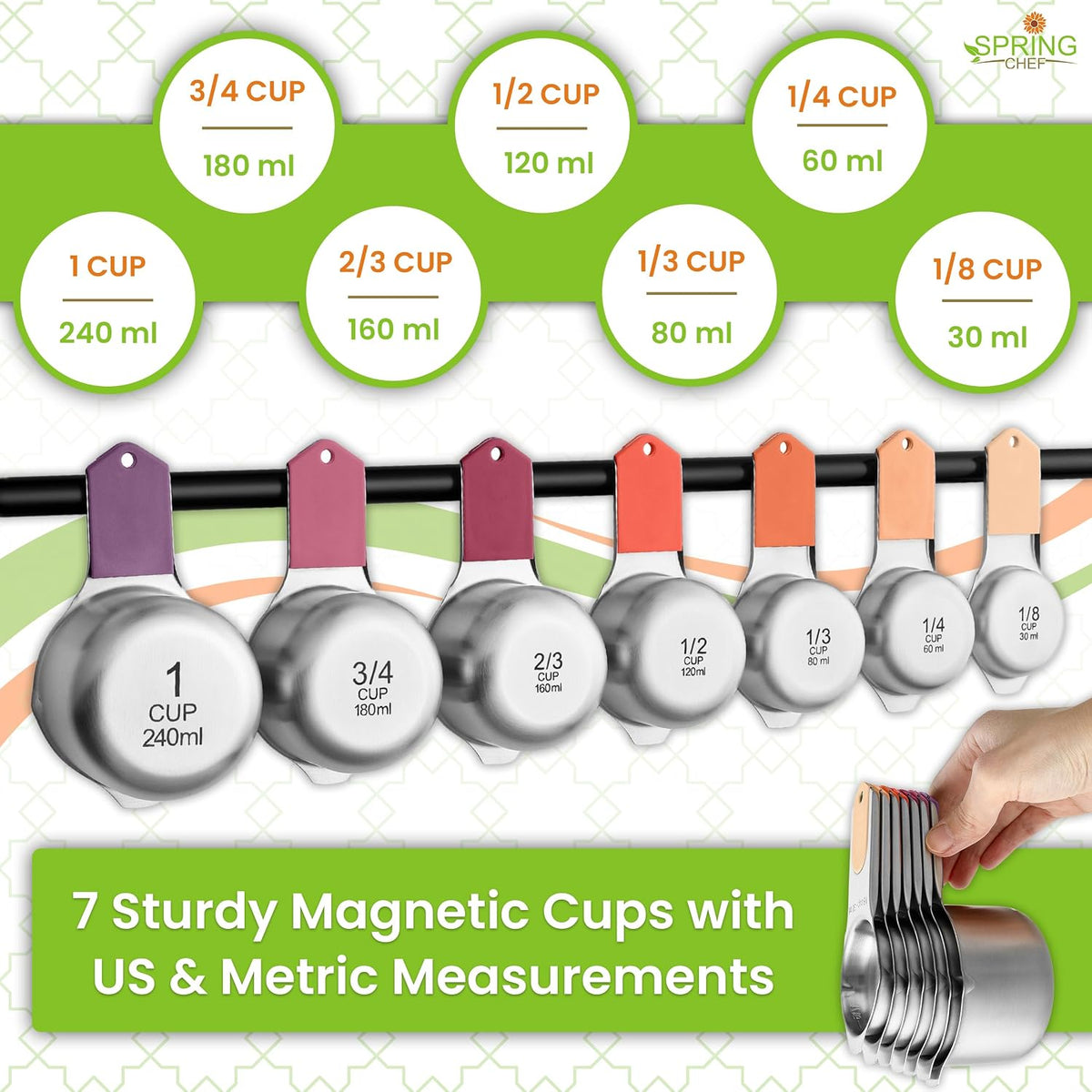 Magnetic Measuring Cups & Spoons Set of 15, Patented, Black | Stackable Stainless Steel Measuring Cups & Heavy Duty Metal Measuring Spoons with Levelers for Dry & Liquid Ingredients