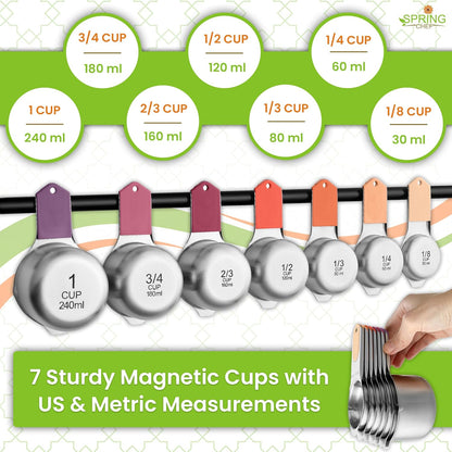 Magnetic Measuring Cups & Spoons Set of 15, Patented, Black | Stackable Stainless Steel Measuring Cups & Heavy Duty Metal Measuring Spoons with Levelers for Dry & Liquid Ingredients