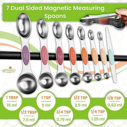 Magnetic Measuring Cups & Spoons Set of 15, Patented, Black | Stackable Stainless Steel Measuring Cups & Heavy Duty Metal Measuring Spoons with Levelers for Dry & Liquid Ingredients