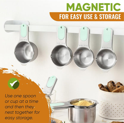 Magnetic Measuring Cups & Spoons Set of 15, Patented, Black | Stackable Stainless Steel Measuring Cups & Heavy Duty Metal Measuring Spoons with Levelers for Dry & Liquid Ingredients