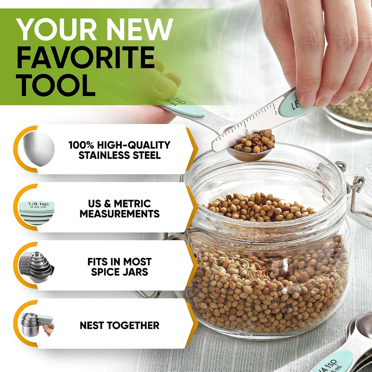 Magnetic Measuring Cups & Spoons Set of 15, Patented, Black | Stackable Stainless Steel Measuring Cups & Heavy Duty Metal Measuring Spoons with Levelers for Dry & Liquid Ingredients