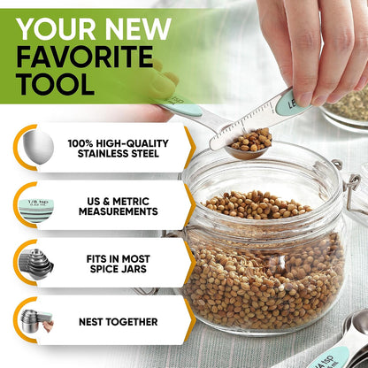 Magnetic Measuring Cups & Spoons Set of 15, Patented, Black | Stackable Stainless Steel Measuring Cups & Heavy Duty Metal Measuring Spoons with Levelers for Dry & Liquid Ingredients