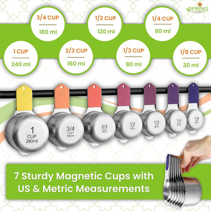 Magnetic Measuring Cups & Spoons Set of 15, Patented, Black | Stackable Stainless Steel Measuring Cups & Heavy Duty Metal Measuring Spoons with Levelers for Dry & Liquid Ingredients