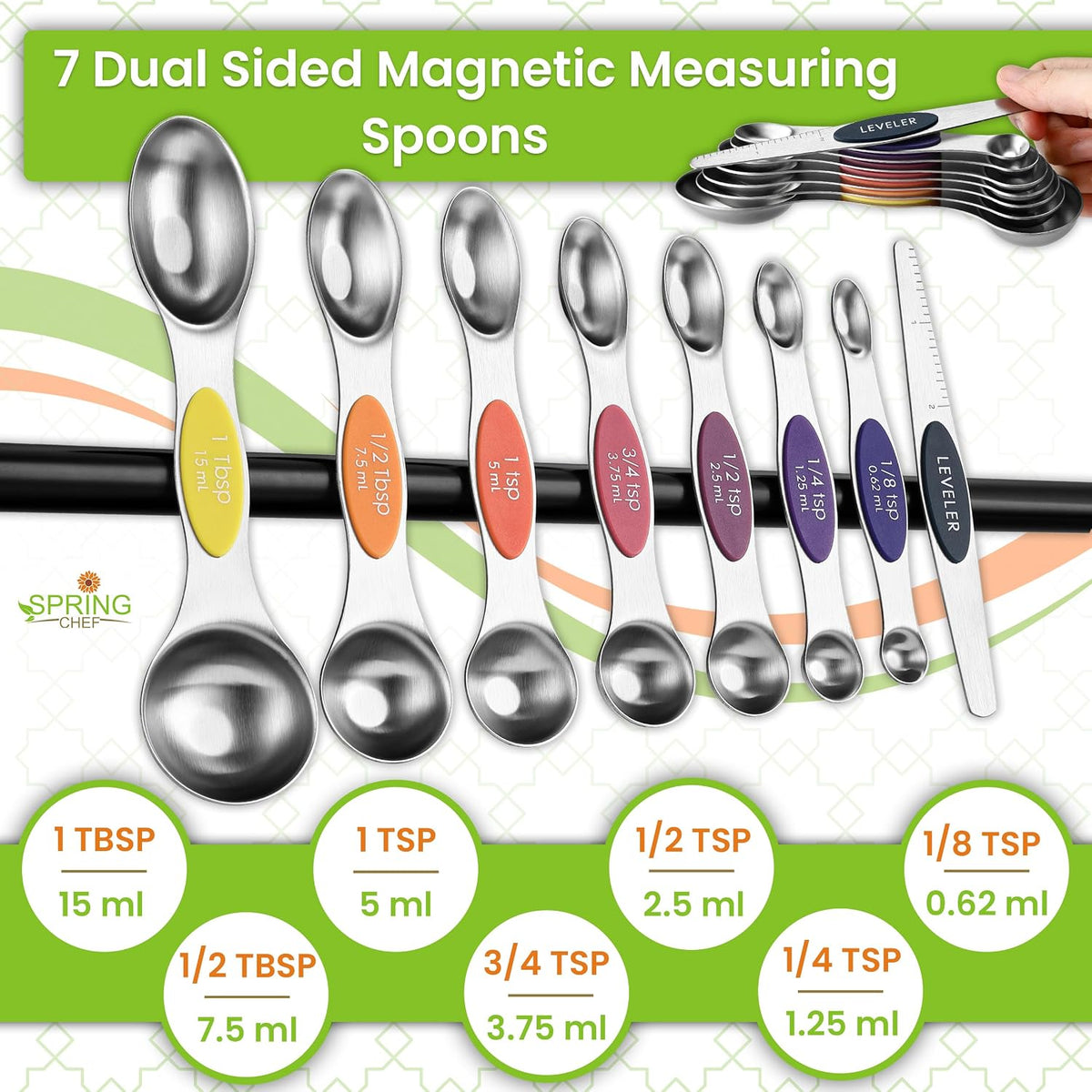 Magnetic Measuring Cups & Spoons Set of 15, Patented, Black | Stackable Stainless Steel Measuring Cups & Heavy Duty Metal Measuring Spoons with Levelers for Dry & Liquid Ingredients