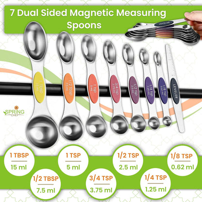 Magnetic Measuring Cups & Spoons Set of 15, Patented, Black | Stackable Stainless Steel Measuring Cups & Heavy Duty Metal Measuring Spoons with Levelers for Dry & Liquid Ingredients
