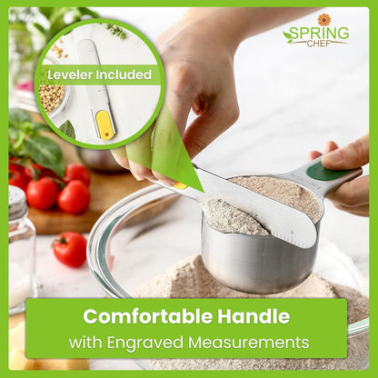 Magnetic Measuring Cups & Spoons Set of 15, Patented, Black | Stackable Stainless Steel Measuring Cups & Heavy Duty Metal Measuring Spoons with Levelers for Dry & Liquid Ingredients