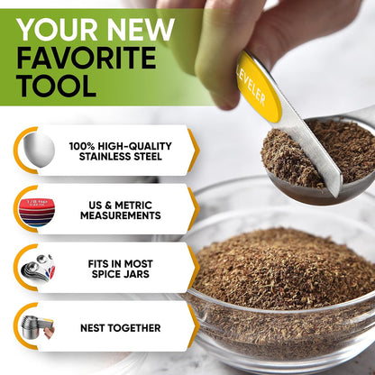 Magnetic Measuring Cups & Spoons Set of 15, Patented, Black | Stackable Stainless Steel Measuring Cups & Heavy Duty Metal Measuring Spoons with Levelers for Dry & Liquid Ingredients