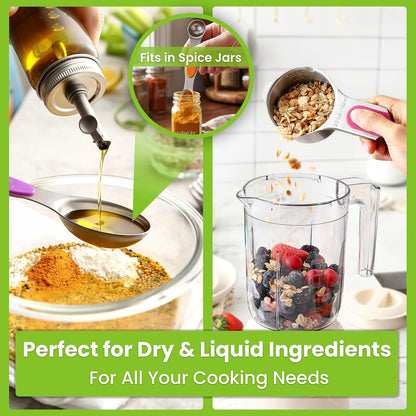 Magnetic Measuring Cups & Spoons Set of 15, Patented, Black | Stackable Stainless Steel Measuring Cups & Heavy Duty Metal Measuring Spoons with Levelers for Dry & Liquid Ingredients