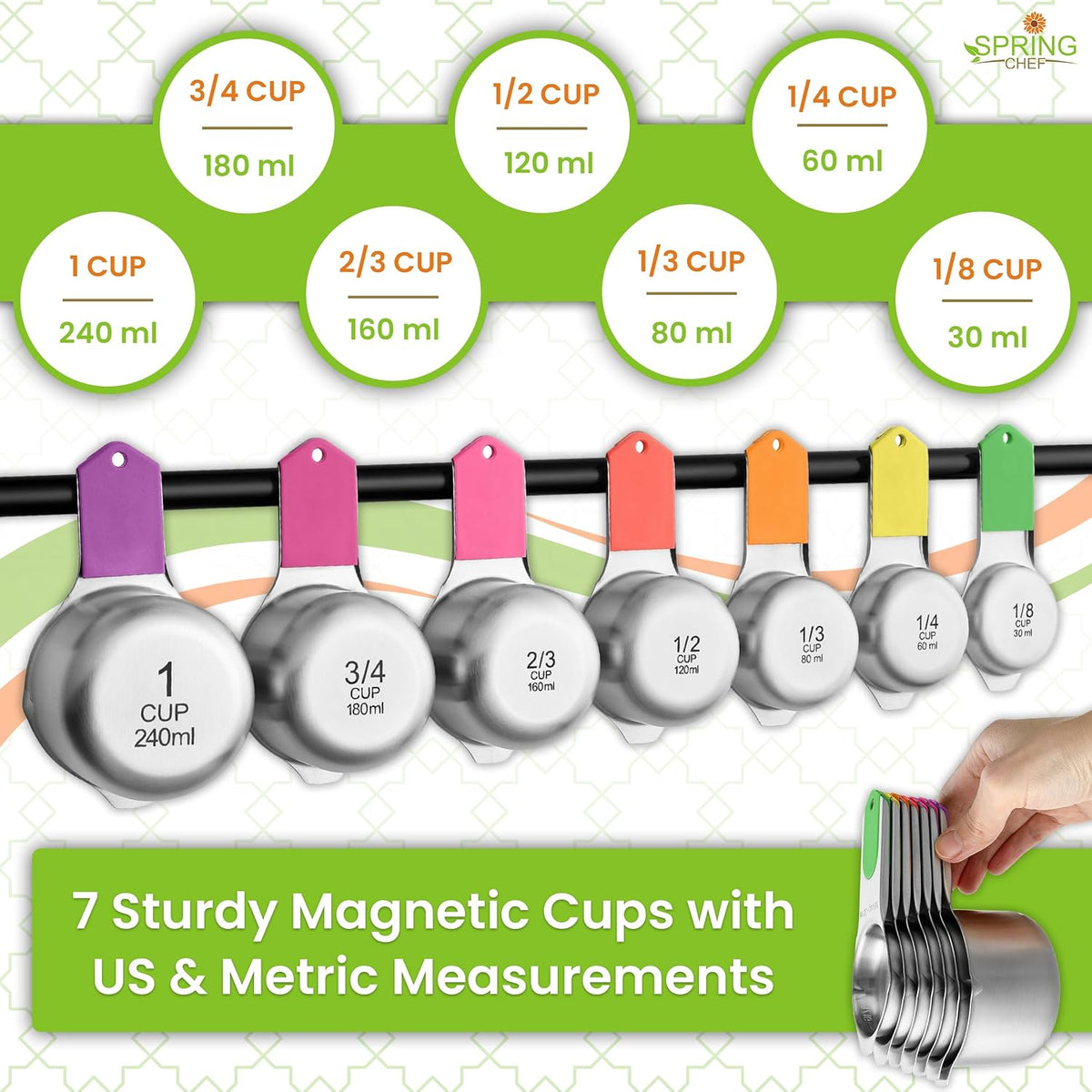 Magnetic Measuring Cups & Spoons Set of 15, Patented, Black | Stackable Stainless Steel Measuring Cups & Heavy Duty Metal Measuring Spoons with Levelers for Dry & Liquid Ingredients