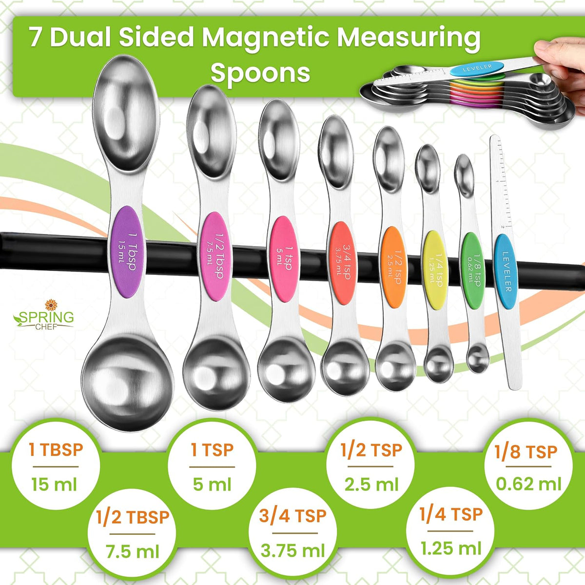 Magnetic Measuring Cups & Spoons Set of 15, Patented, Black | Stackable Stainless Steel Measuring Cups & Heavy Duty Metal Measuring Spoons with Levelers for Dry & Liquid Ingredients