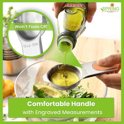 Magnetic Measuring Cups & Spoons Set of 15, Patented, Black | Stackable Stainless Steel Measuring Cups & Heavy Duty Metal Measuring Spoons with Levelers for Dry & Liquid Ingredients