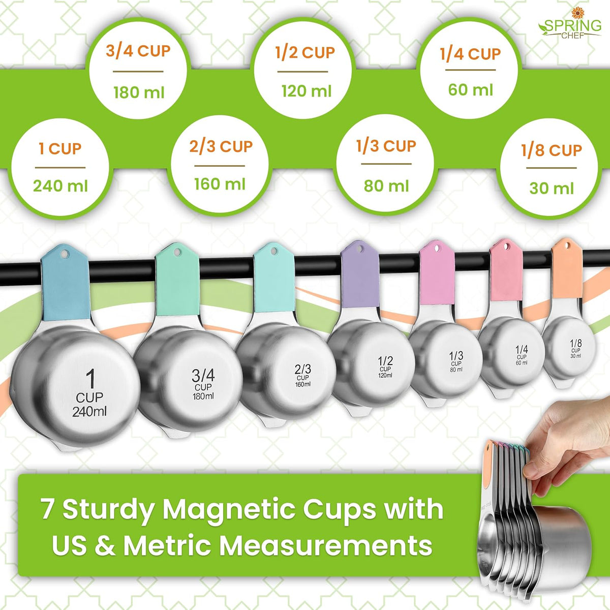 Magnetic Measuring Cups & Spoons Set of 15, Patented, Black | Stackable Stainless Steel Measuring Cups & Heavy Duty Metal Measuring Spoons with Levelers for Dry & Liquid Ingredients