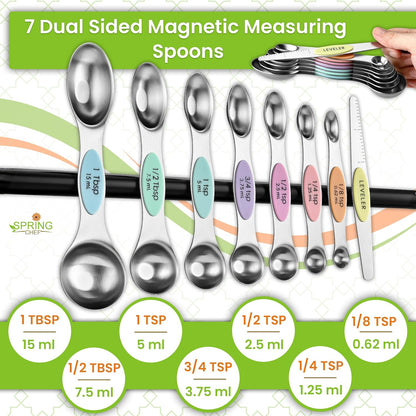 Magnetic Measuring Cups & Spoons Set of 15, Patented, Black | Stackable Stainless Steel Measuring Cups & Heavy Duty Metal Measuring Spoons with Levelers for Dry & Liquid Ingredients