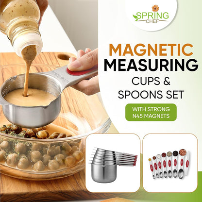 Magnetic Measuring Cups & Spoons Set of 15, Patented, Black | Stackable Stainless Steel Measuring Cups & Heavy Duty Metal Measuring Spoons with Levelers for Dry & Liquid Ingredients